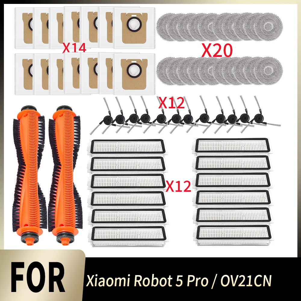 

Main Brush Side Brush Dust Bag Hepa Filter Mop Cloth Spare Parts For Xiaomi Robot Vacuum 5 Pro / OV21CN Cleaner Accessories