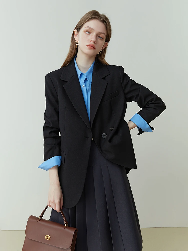 FSLE-Veste décontractée de style coréen, design à deux boutons, blazer de bureau, col cranté