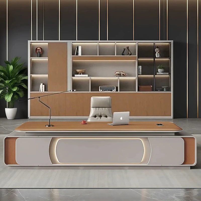 Modern Luxury Executive Desk L-Shaped CEO Boss Chair Office Table With Side Cabinet Large Workstation Manager Office Furniture