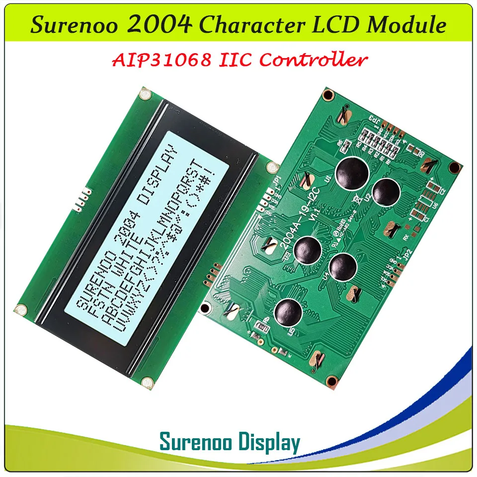 Imagem -04 - Painel Surenono Lcm para Arduino Módulo de Display Lcd Amarelo Verde Azul Character Spi Aip31068 204 20x4 2004 Iic I2c Spi