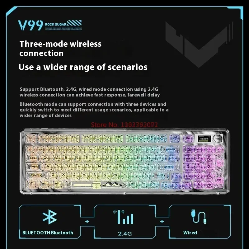 Imagem -05 - Forerunner-teclado Mecânico Transparente sem Fio para Meninas Jogo Bluetooth Personalizado Rock Candy Querida Alto Valor V99