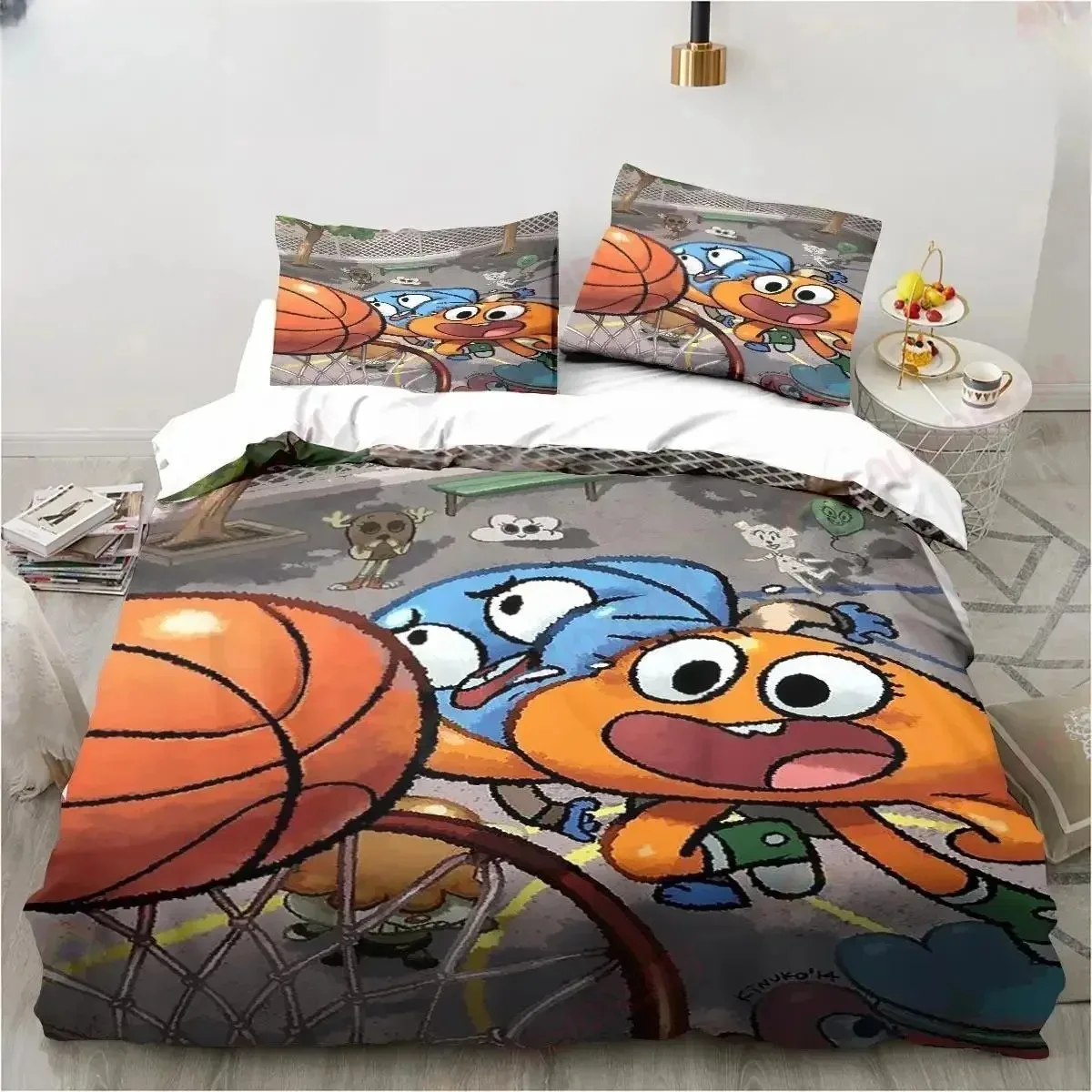Anime Amazing World Gumball Bedding Set Printed Bed Set With Pillowcase Bed Duvet Cover Soft Single Double Queen Super KingSize