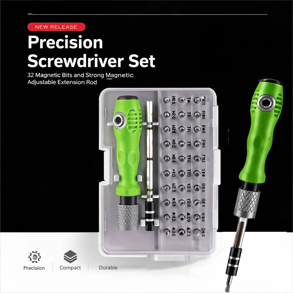 32 in 1 Magnetic Screwdriver Set,Torx Phillips Bits Hand Repair Tool for Phone Watch PC,Household Repair Screwdriver Tools