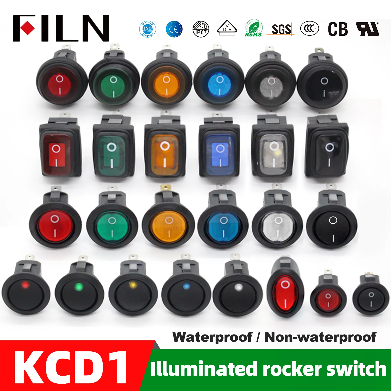 FILN 5pcs ON-OFF 12V 24V 110V 220V 6A Heavy Duty  DPST IP67 Sealed Waterproof T85 Auto Boat Marine Toggle Rocker Switch with LED