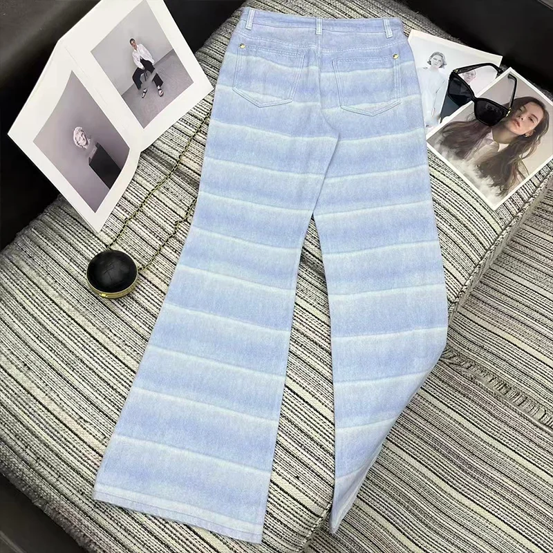 جينز نسائي فضفاض واسع الساق مخطط بألوان فاتحة عالية الجودة-بنطلون على الطراز الكوري ملابس نسائية 25121122 #2
