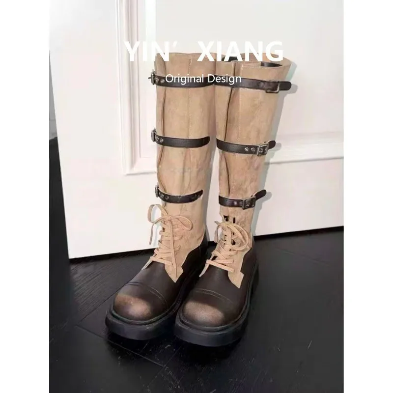 Retro Multi-color Snap-on Ankle Boots with Thick Soles and Long Sleeves - Women's High-top Knight Boots view 3