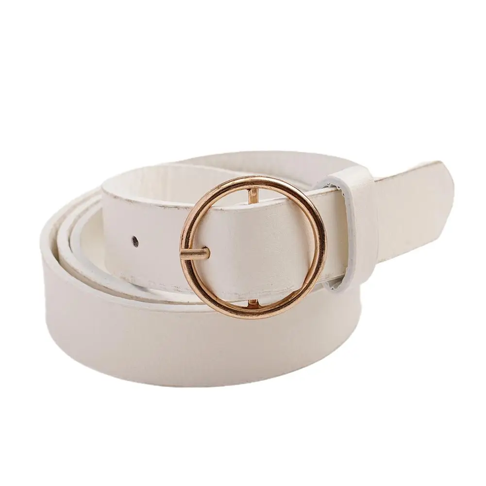 รอบเข็มขัดผู้หญิงสาวเกาหลีสไตล์วินเทจโลหะ PU ปุ่มตกแต่งเข็มขัดเอวกว้างชุดกางเกงยีนส์อุปกรณ์เสริม T8W5