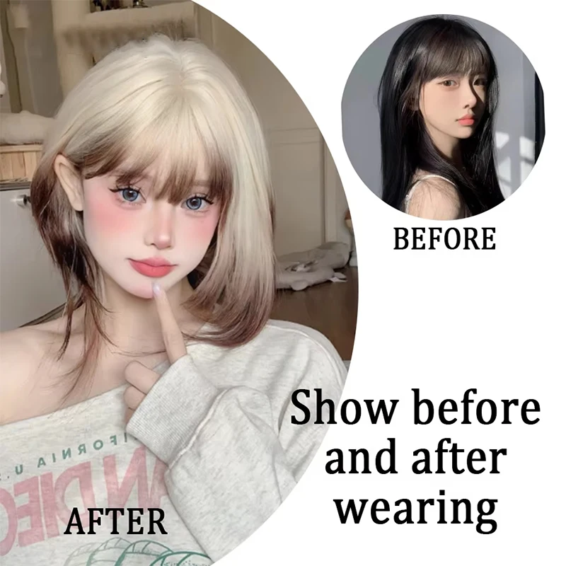 海月　ウィッグ Synthetic Black Blue Wolf Tail Wig Jellyfish Mullet Head