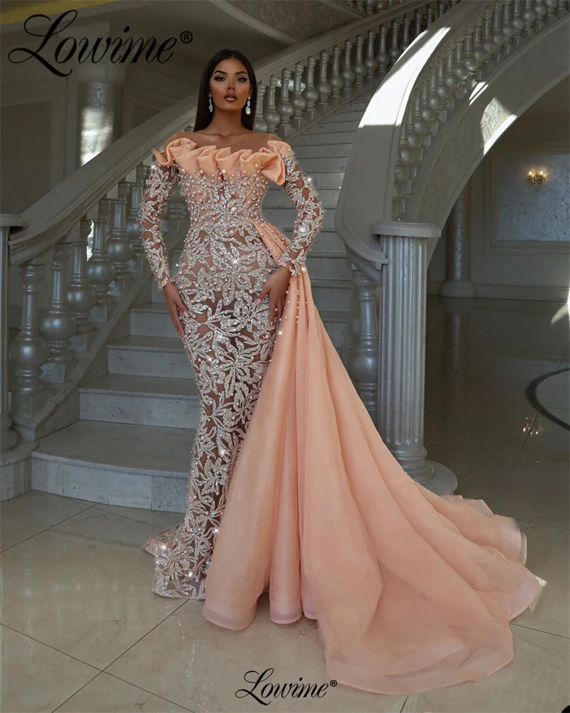 LowRob-Robe de Soirée Arabe à Manches sulf, Caftan de Dubaï, Abaya d'Arabie Saoudite, Robes de Bal Roses Perlées, Quelle que soit la Collection 2023