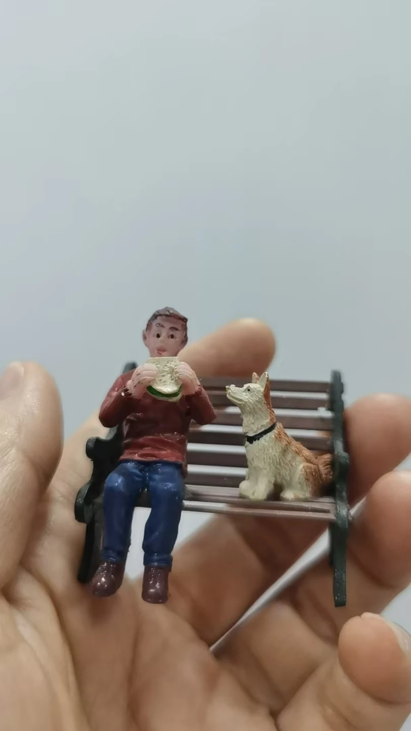 Resin figure mental psychological sand table game box court therapy  boy and dogsitting on  chair