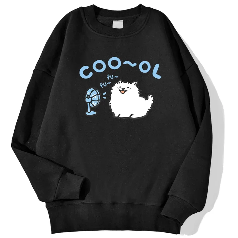 

Samoyed Dog Sitting On The Ground Blowing A Fan Male Hoody Harajuku S-XXL Sweatshirt Fashion Quality Hooded Autumn Casual Tops