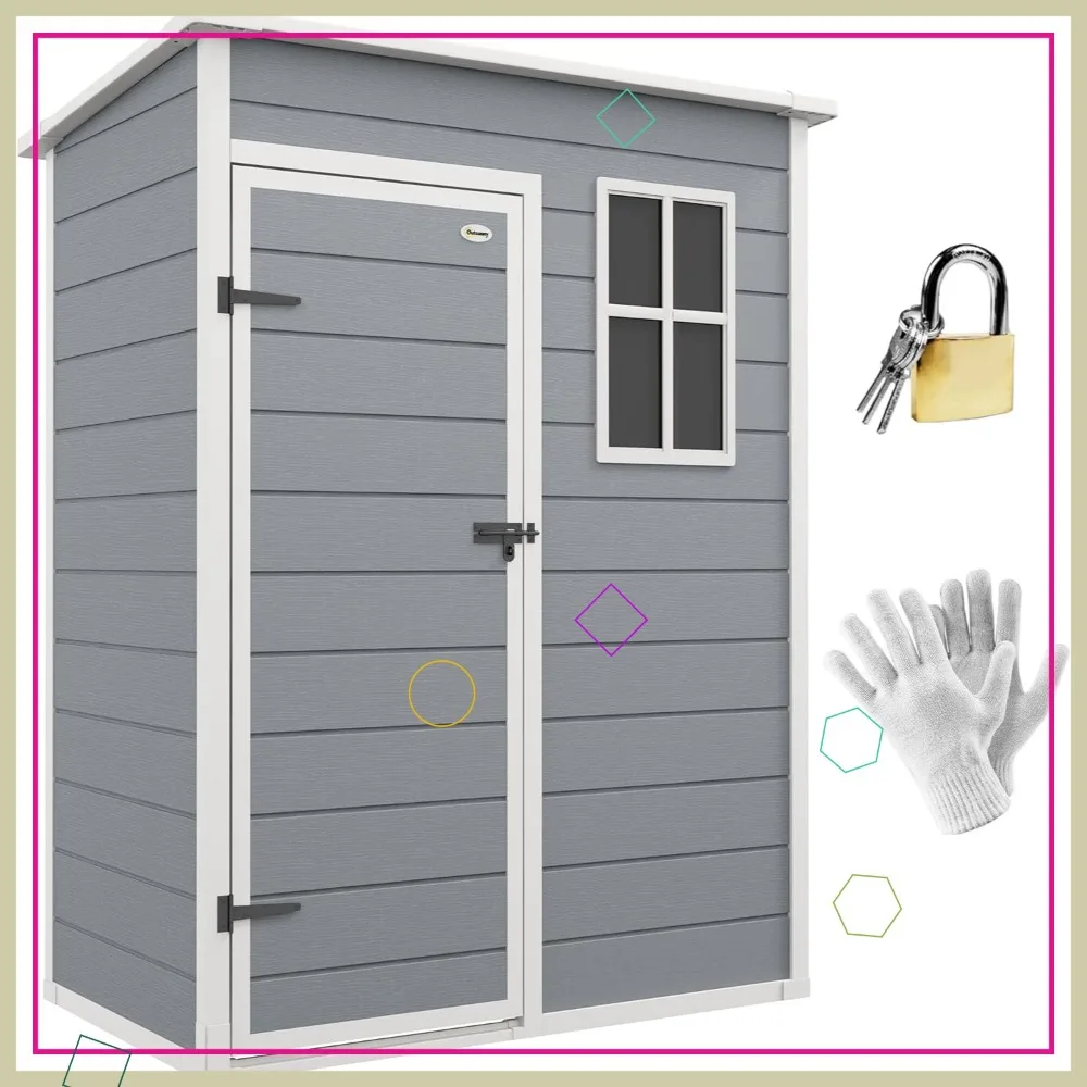 

Садовый сарай 5x3 фута с окном, вентиляцией и запираемыми дверями - водонепроницаемый сарай из полимерного композита для сада, патио, гаража