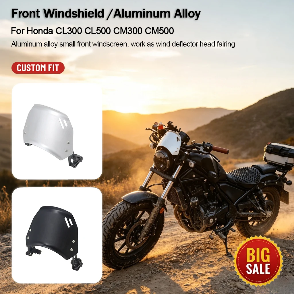 Aluminum Front Windshield Head Fairing Wind Deflector For Honda CL300 CL500 CM300 CM500 Motorcycle Small Windscreen Mod Accessor