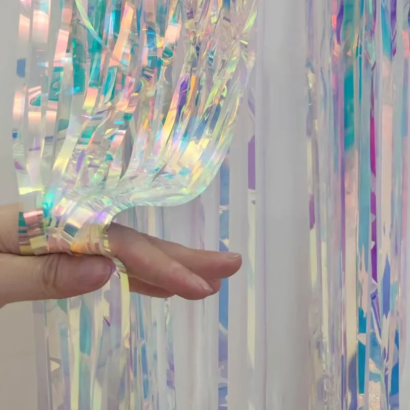 Laser Ribbon Birthday Background Wall Decoration and Arrangement Illusion Rain Silk Curtain Color Strip Flower Tassel