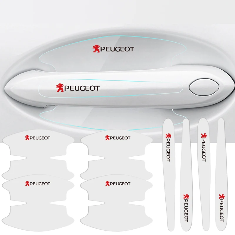 8 Uds pegatinas para manija de puerta de coche película protectora transparente para Peugeot 206 307 308 207 3008 208 407 508 2008 5008 301 406 408 607