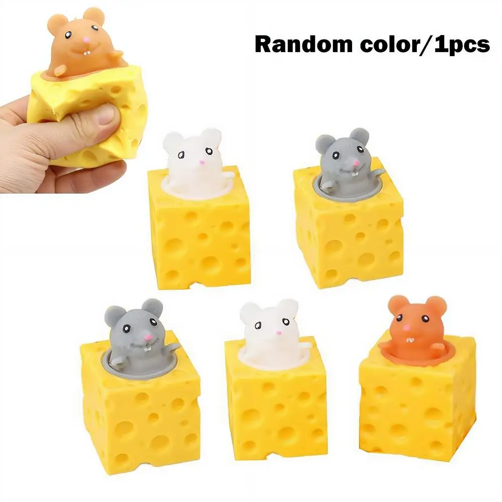 Cheese Mouse Pop Up Squeeze Stress Relief Toy, TPR Fidget Sensory Toy for Kids & Adults  Hide and Seek Figures