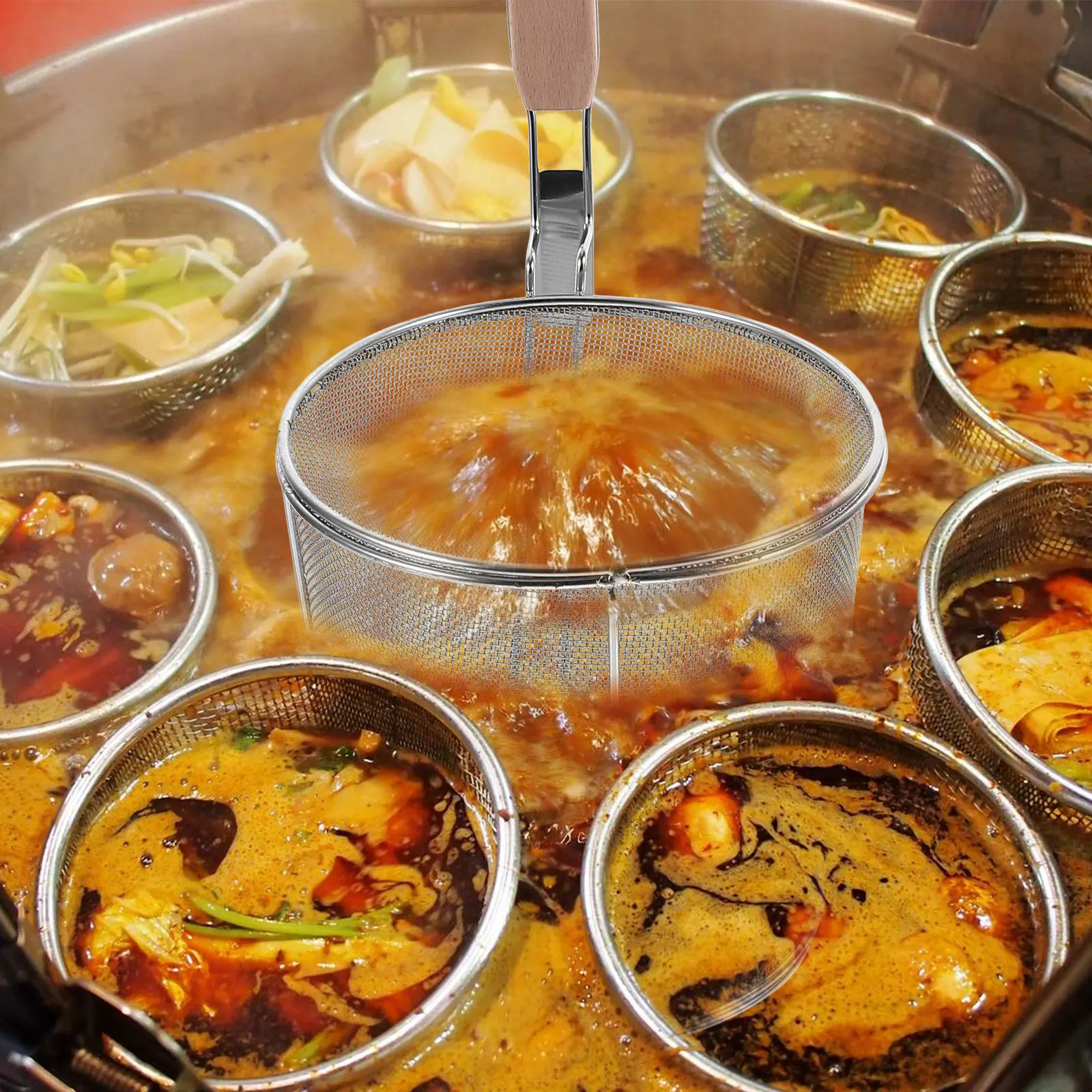 

Stainless Steel Fine Mesh Pasta Strainer with Ergonomic Handle Kitchen Food Colander Basket Spaghetti Strainer Spoon