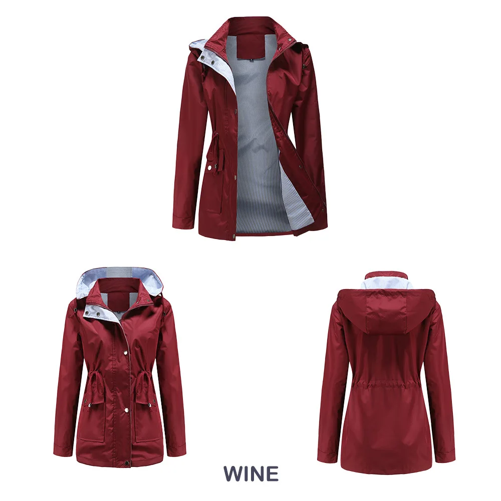 Autunno inverno donna giacca a vento con cappuccio giacca da trekking giacche da campeggio all\'aperto manica lunga cerniera cappotto impermeabile