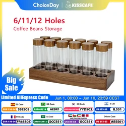 Coffee Beans Storage Container Display Rack Walnut Tea Tube Bottle Glass Espresso Coffee Accessories Tool Barista Coffeware Sets