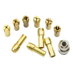 11 piezas de Brass Chuck Silver Nut Brass Brill Bramp Broce Mini Brill Chuck Juego de accesorios de herramientas eléctricas