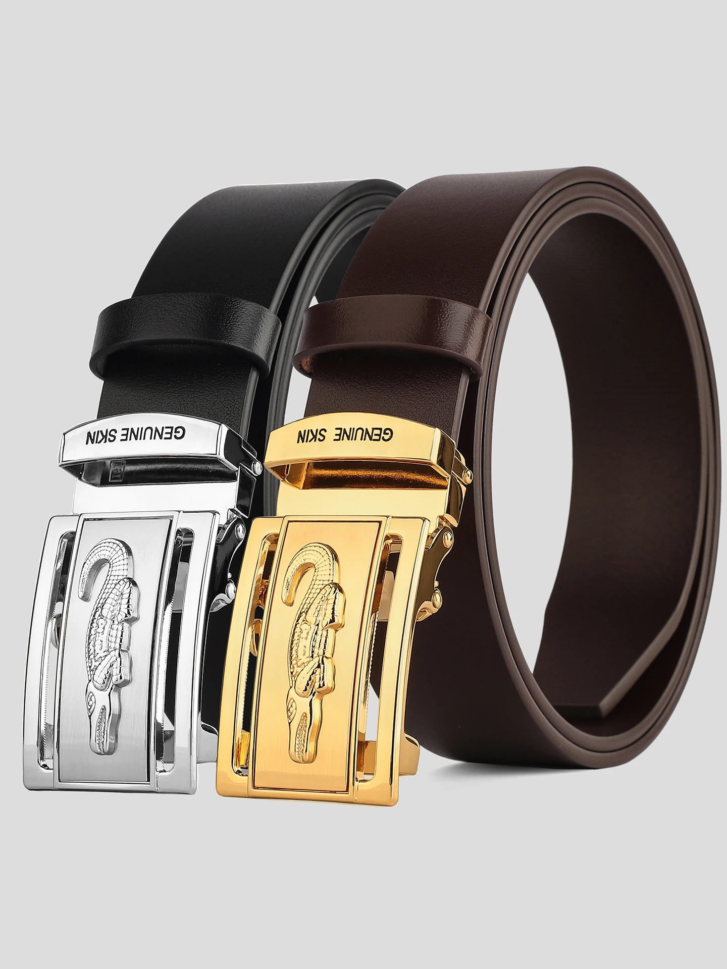 本物のクロコダイルヘッドレイヤーレザーベルトメンズカジュアルウエストベルトビジネス自動バックルパンツベルト男性モデル