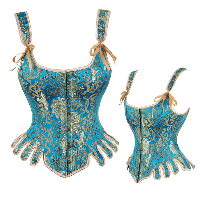 Blue and Gold Vintage Shapewear Corset with Strap Adjustable Wind Fan Shapewear Waist Steel Boned Corsets Fashion