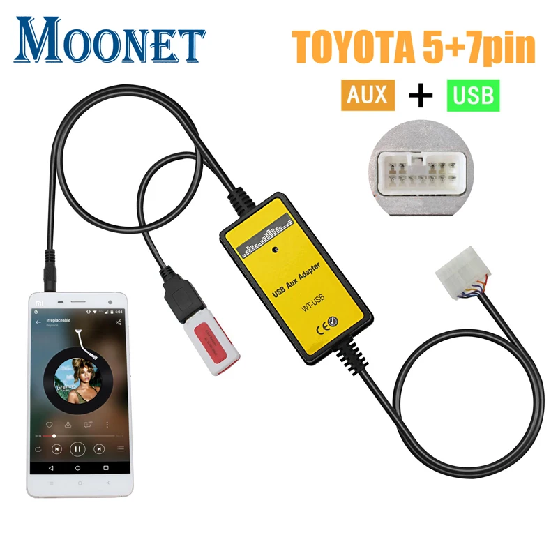 Moonet Car CD to MP3 Changer AUX USB Input Adapter(5+7pin) for Toyota Yaris Camry Corolla Avensis RAV4 & Lexus