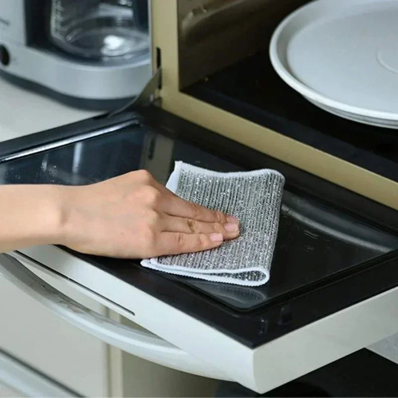 Dish Cloth Rust Removal Cleaning Cloth Kitchen Magic Dishwashing Towel Metal Steel Wire Cleaning Rag Microwave Stove Clean Tools