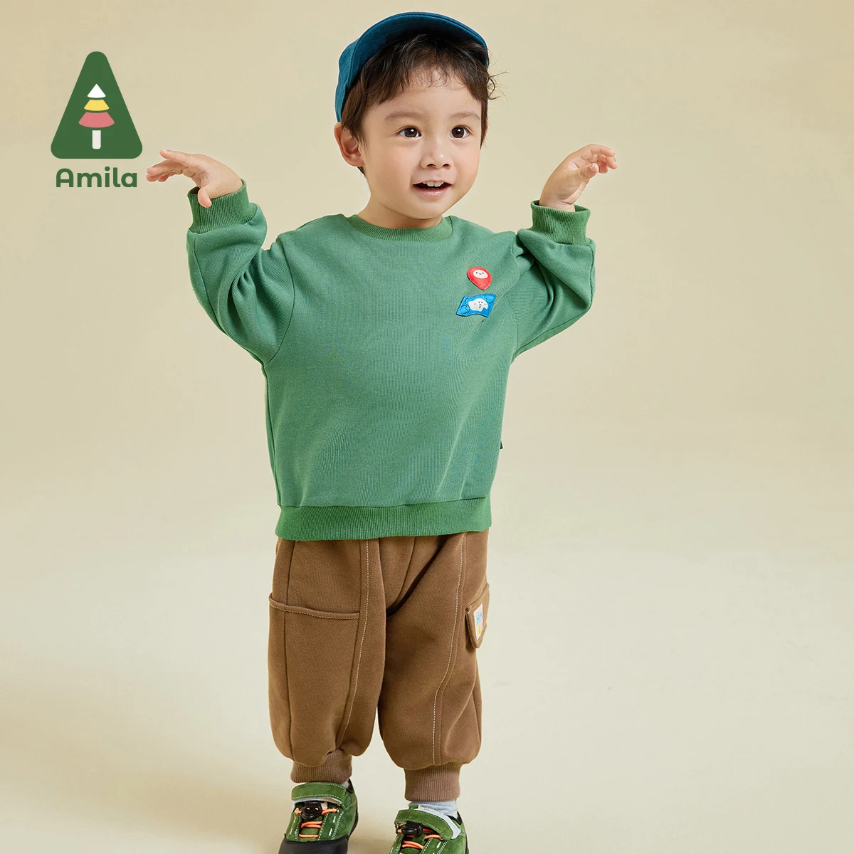 

Amila Baby Boy Pants Shape 2023 Autumn New Brushed Fabric Ribbed Mouth Cotton Cartoon Fashion Casual Trousers Children's Clothes