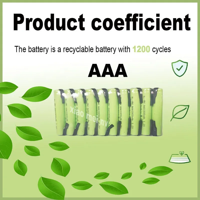 AAA 1.2V 1800mAh Ni-MH with Solder Tabs rechargeable battery cell, for Electric Shaver, Razor, Toothbrush