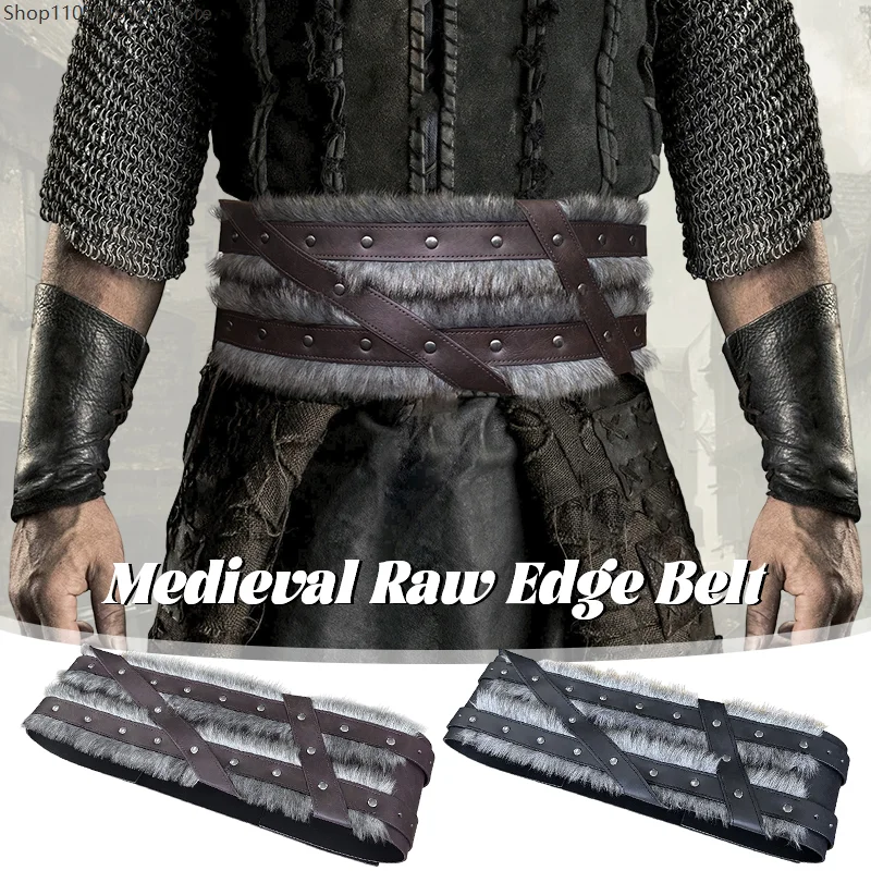 2026 Retro Faux Fur PU Leather Wide Waist Belt Medieval Viking Renaissance Gothic Cosplay Stage Matching Decor Accessories