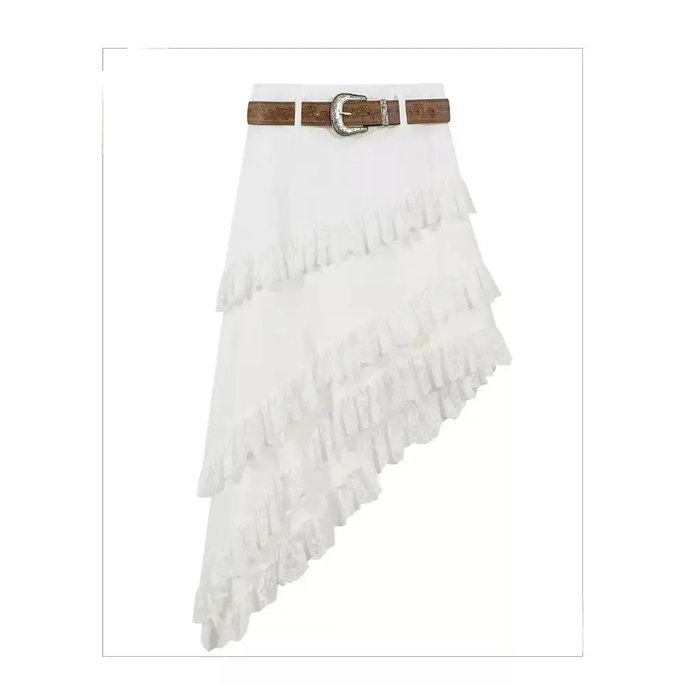 Pure desire sexy skirt women's spring and summer new irregular lace splicing hip long skirts for women