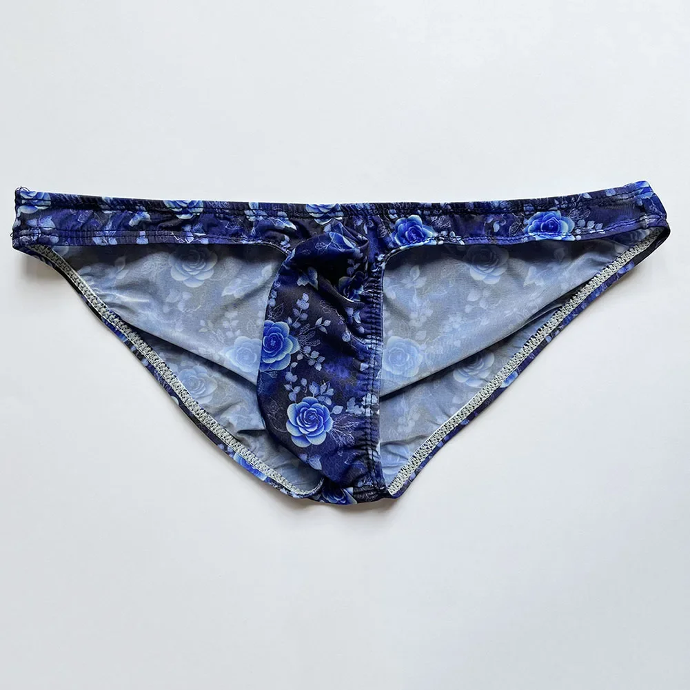 Bragas sexis de alta calidad con estampado Floral para hombre, ropa de playa de seda helada, ropa interior juvenil de tiro bajo, lencería de cintura baja