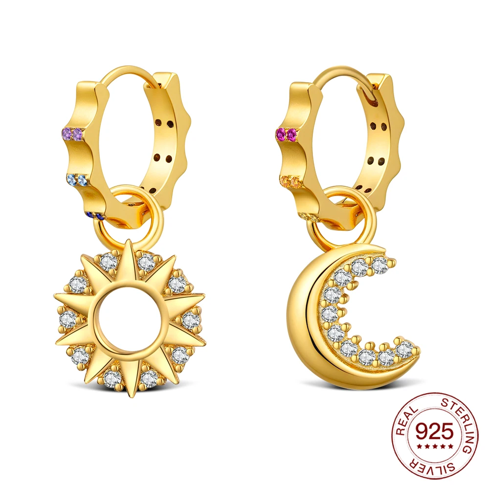 S925 Sterling Silver Stud Earring For Women Sun And Moon Golden Earrings Classic Elegant Simple Perfect Gifts Hot