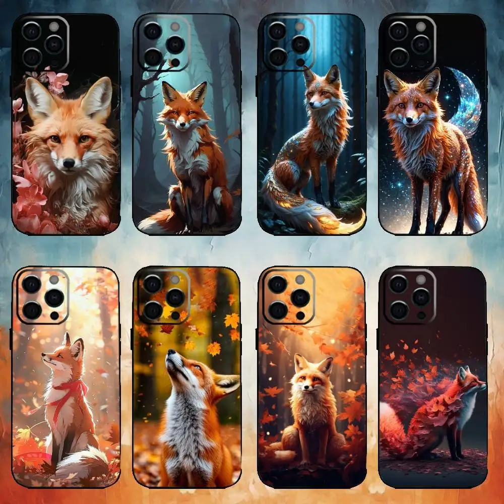 

Cute A-Animal F-Fox Phone Case For iPhone17,16,15,14,13,12,11 Plus,Pro Max Soft Black Cover