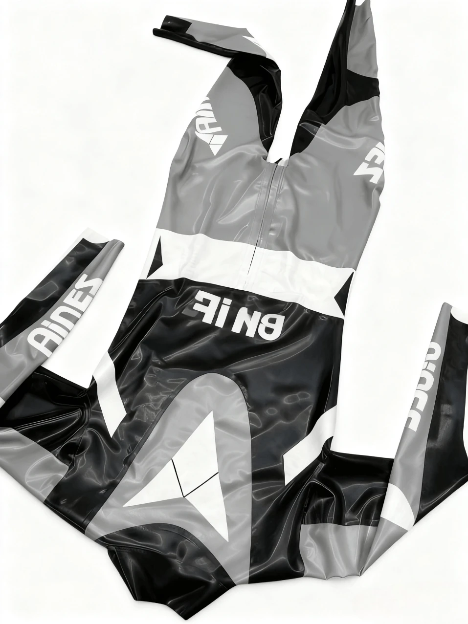 

Резиновый комбинезон по индивидуальному заказу, мужской черный, серый и белый латексный боди с длинными рукавами и молнией спереди, спортивная модная одежда для вечеринок, косплей