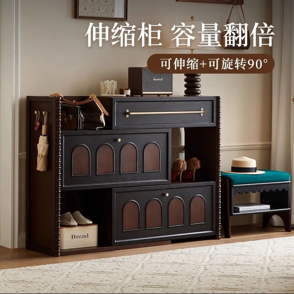 Francês retro madeira maciça casa derrubando balde sapato armário novo 2025 casa medieval porta de armazenamento integrado contra a parede