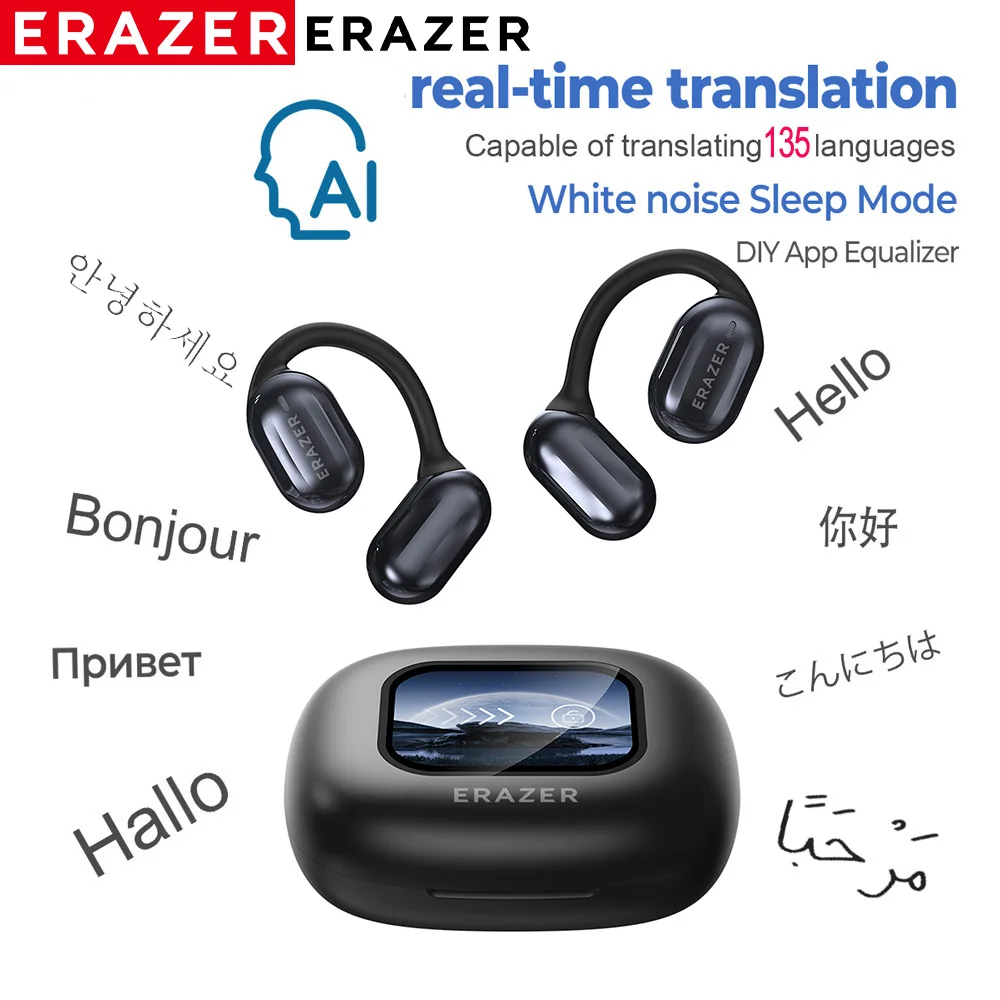 Erazer XP2 AI Translator Earphones Bluetooth 5.4 OWS Sports Wireless Headphones Color Screen Touch Support TF card Waterproof