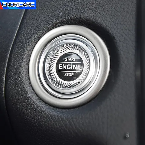 자동차 콘솔 키 시작 중지 엔진 버튼 원형 프레임 장식 트림 메르세데스 벤츠 C E 클래스 W205 W213 GLC X253 2019-2021