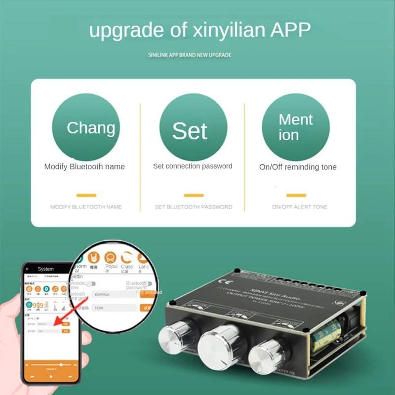 2.1 Channel Bluetooth Amplifier Board TPA3116 50Wx2+100W High-Power Left And Right Channel Subwoofer Audio Module E100H