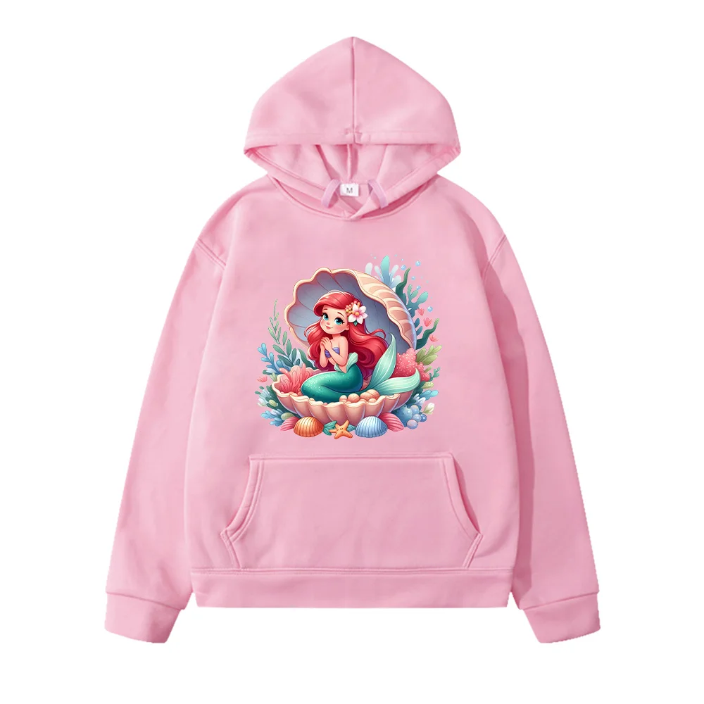 Little Mermaid Ariel Cartoon Print Pullover Autumn Winter Kids Hoodie Disney Ocean Princess Sweatshirt Kawaii Girls Casual Hoody