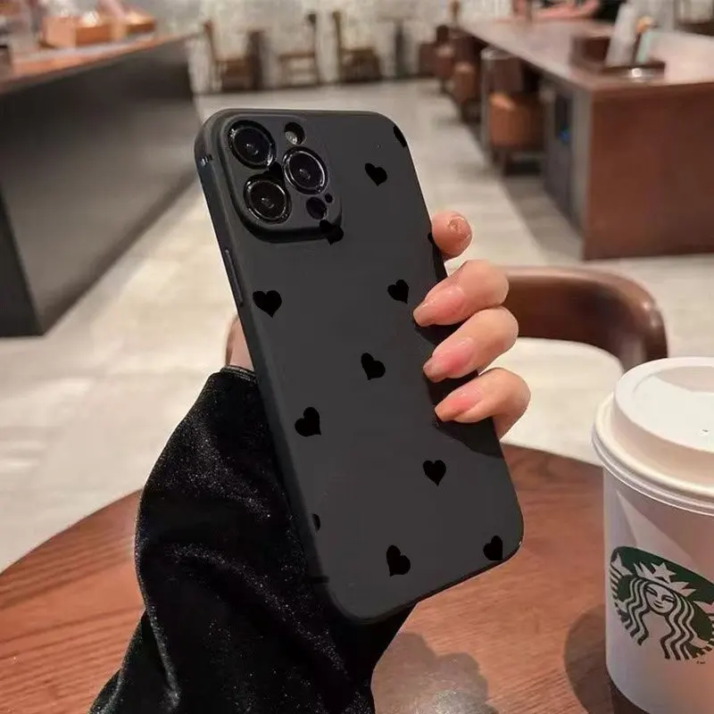 샤오미 레드미 노트 14 13 12 11 프로 플러스 5G 10 레드미 14C 13C 12C용 블랙 하트 패턴 폰 케이스, 충격 방지 소프트 실리콘 커버