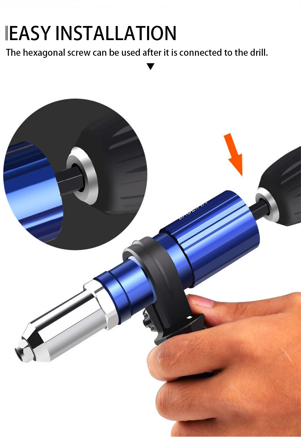 Elektrische Nietpistole 2,4mm-4,8mm Nietmutternpistole Bohradapter Kabelloses Nietwerkzeug Einsteckmutter-Zugnietwerkzeug – Detail 4