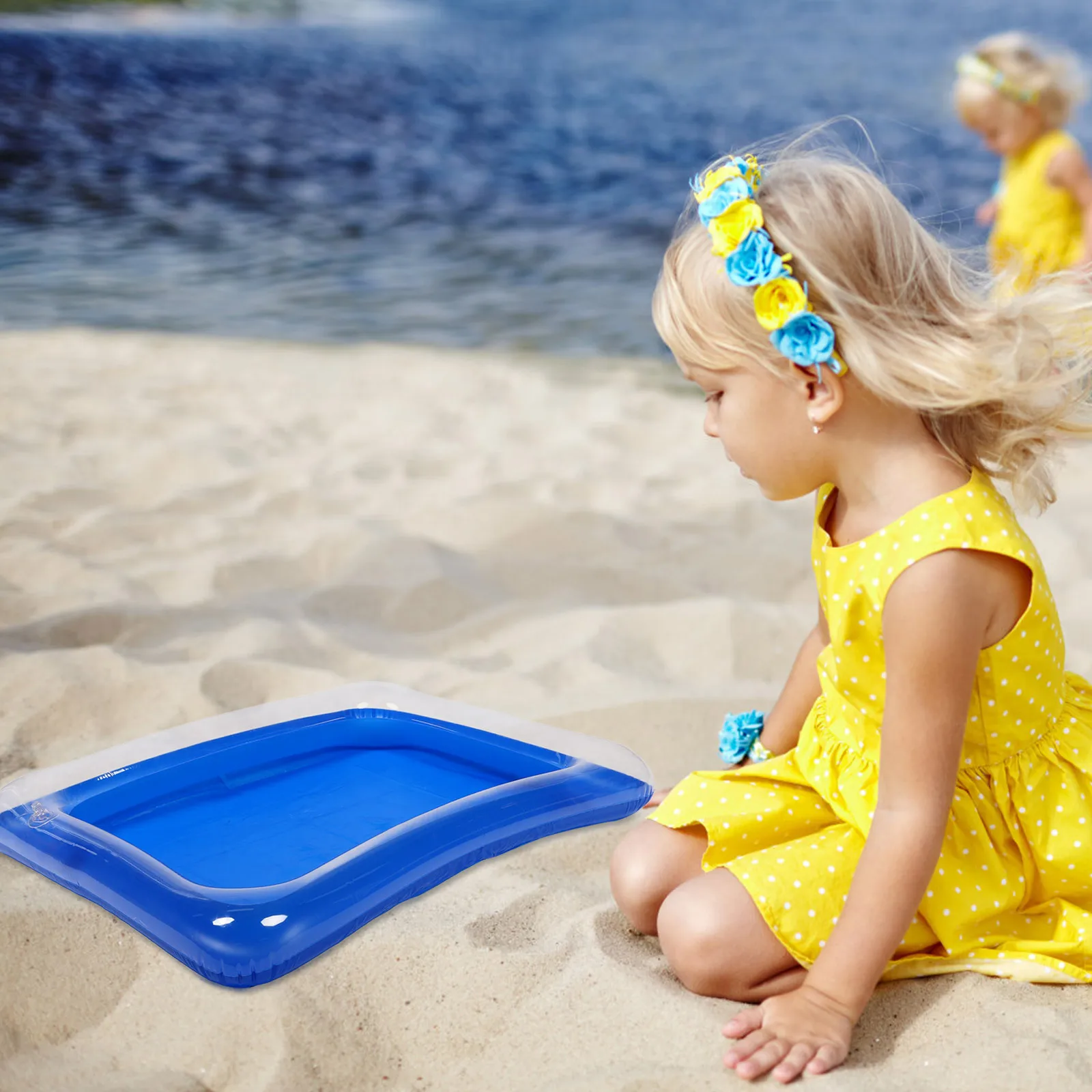 

Thick PVC Inflatable Sandbox for Kids Blue Lightweight Portable Sand Play Area No Spill Home Use Easy Storage Solution