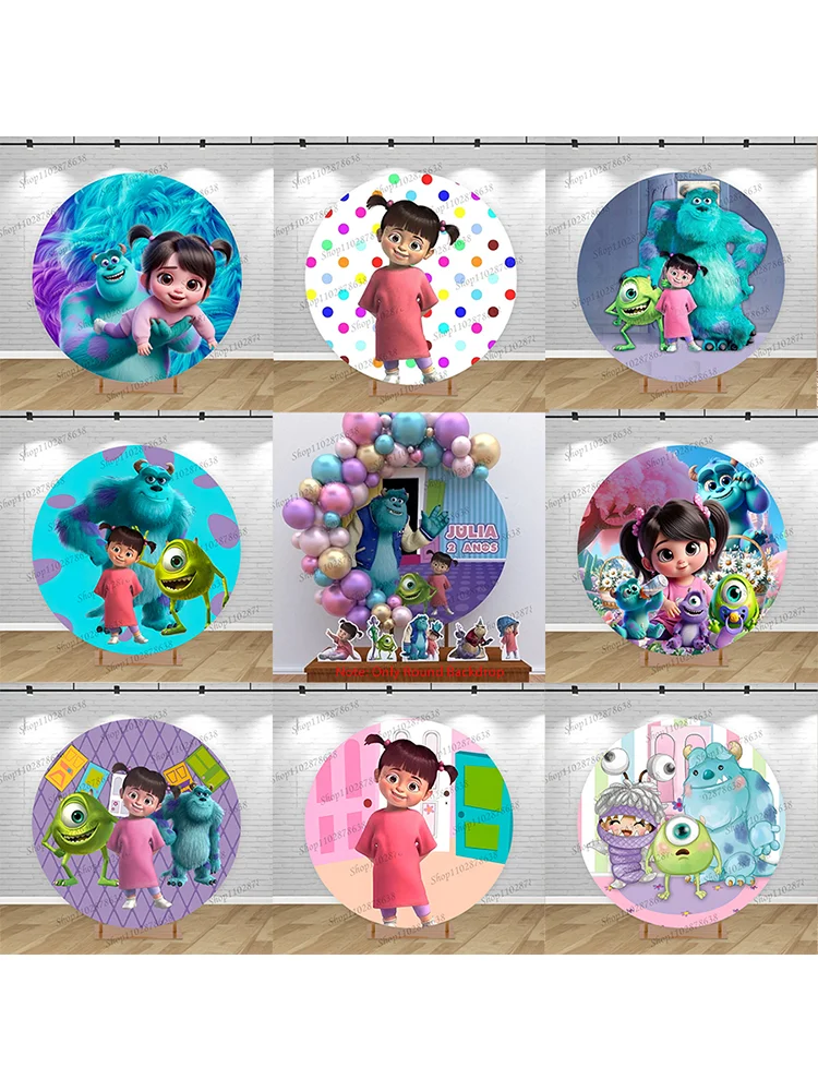 Monsters, Inc. Custom Round Backdrop Boo Sulley Mike Circle Cover Monsters University Round Banner Monsters Birthday Backdrop