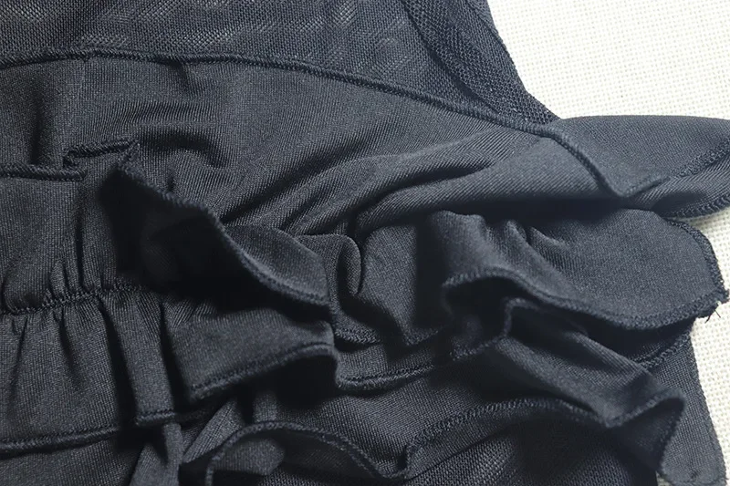 Women Fashion Sheer Mesh Patchwork Cascading Ruffle Solid Mini Cake Dress Sexy O-neck Sleeveless Bodycon Birthday Party Clubwear