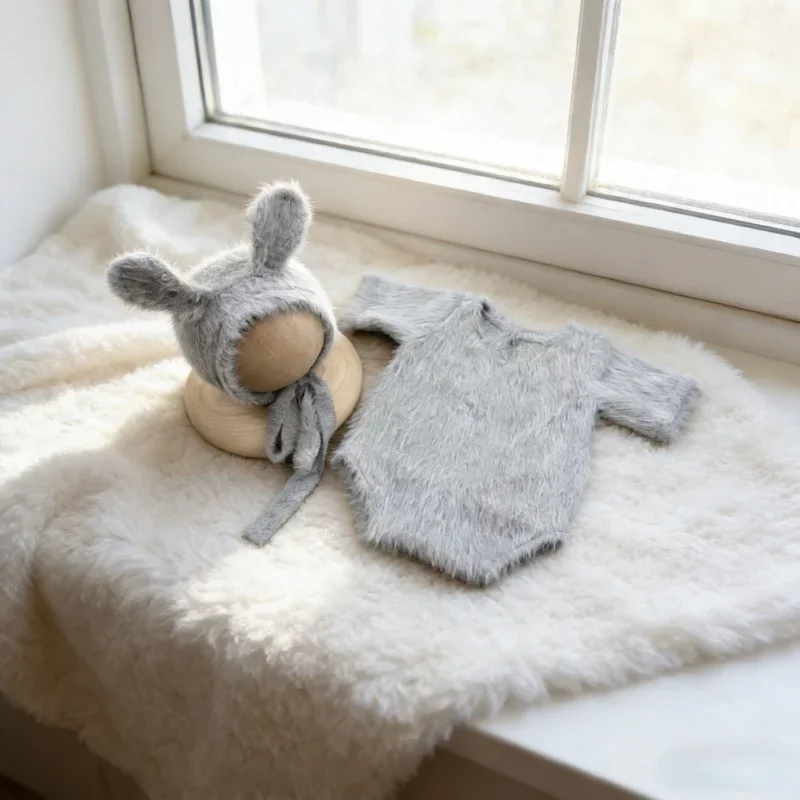 

Вязаный вручную комплект одежды для фотосессии новорожденных в стиле кролика, реквизит для записи роста младенца, сувенир