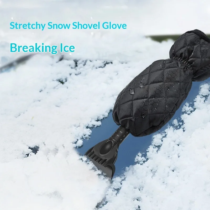 Universal Car Snow Shovel, Defrosting Tool with Warm Plush Gloves, Ice Scraping & Deicing Kit for Winter Driving