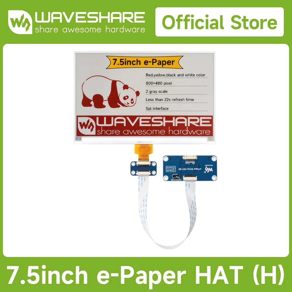Waveshare 7.5inch e-Paper display (H), 800x480, Red/Yellow/Black/White, E-ink display for Raspberry Pi/Jetson Nano/Audio/ESP32