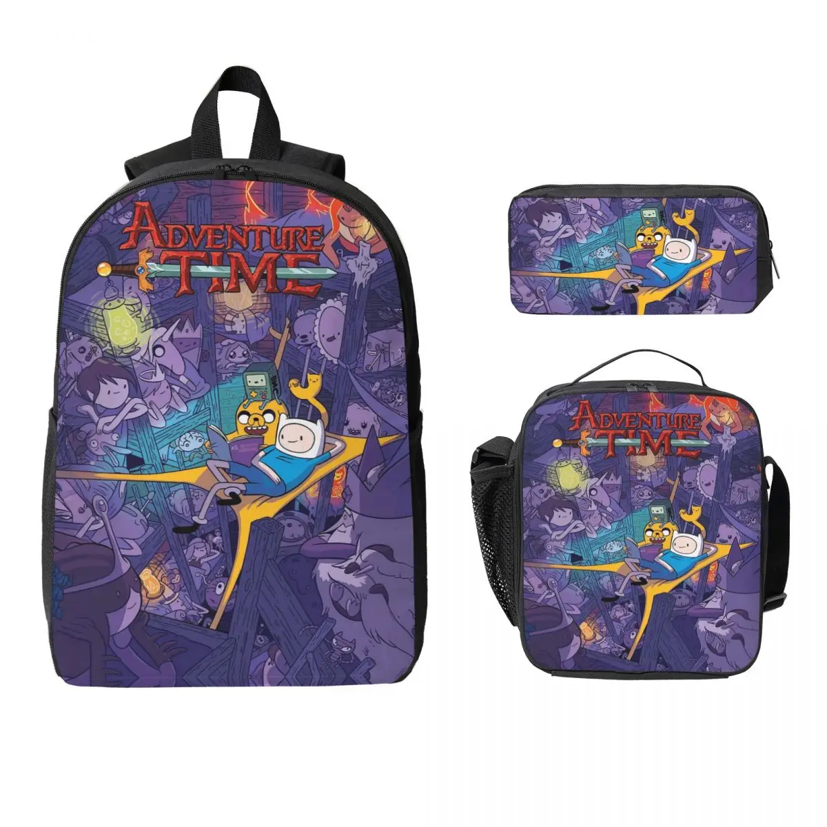 3Pcs Adventures merch Backpack Set for Boy Girl Pen Bags Bookbag Sets with Lunch Box For School Students Knapsack